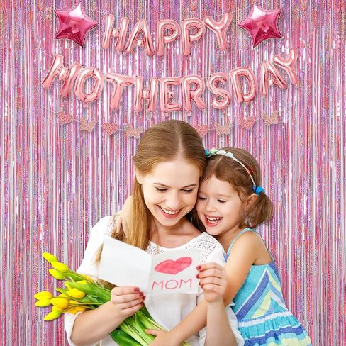 Melsan Pink Tinsel Curtain Valentine Day Party Decorations - 3.2ft X 8ft Foil Fringe Backdrop Party Decorations for Girls Birthday Princess Euphoria Theme Party Backdrop - 4 Packs in Kuwait