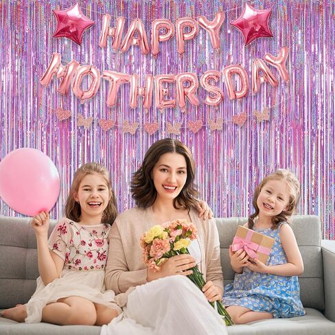 Melsan Pink Tinsel Curtain Valentine Day Party Decorations - 3.2ft X 8ft Foil Fringe Backdrop Party Decorations for Girls Birthday Princess Euphoria Theme Party Backdrop - 4 Packs in Kuwait