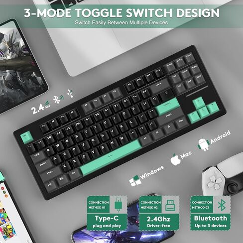 FELICON x Attack Shark M87PRO Mechanical Gaming Keyboard,Wireless Tri-Mode(Bluetooth/2.4G/Wired),Hot-Swappable Custom Switch,TKL 5000mAh RGB Backlit,Gasket Programmable,for Game/Office -Metcha Green in Saudi Arabia