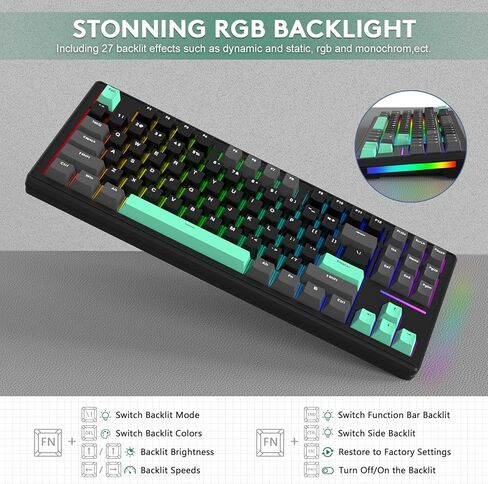FELICON x Attack Shark M87PRO Mechanical Gaming Keyboard,Wireless Tri-Mode(Bluetooth/2.4G/Wired),Hot-Swappable Custom Switch,TKL 5000mAh RGB Backlit,Gasket Programmable,for Game/Office -Metcha Green in Saudi Arabia