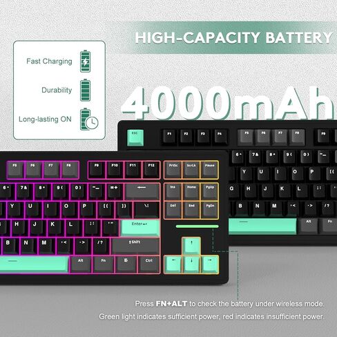 FELICON x Attack Shark M87PRO Mechanical Gaming Keyboard,Wireless Tri-Mode(Bluetooth/2.4G/Wired),Hot-Swappable Custom Switch,TKL 5000mAh RGB Backlit,Gasket Programmable,for Game/Office -Metcha Green in Saudi Arabia