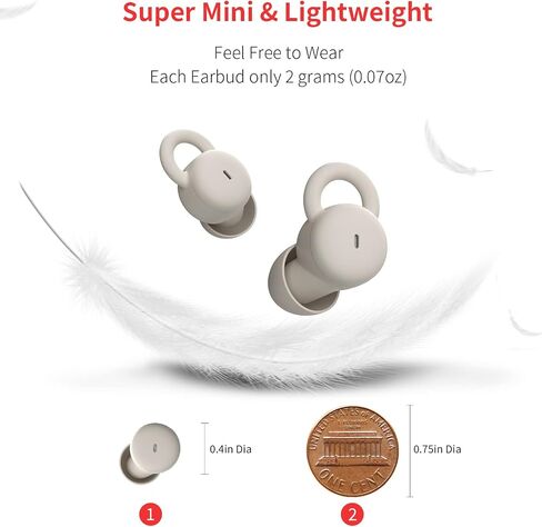 Sleep Earbuds w/Mic, Comfortable Sleeping Headphones Small Design for Side Sleepers Invisible Buds for Sleep Wireless Bluetooth Earphones for Noise Blocking Snoring (Ivory) in Saudi Arabia