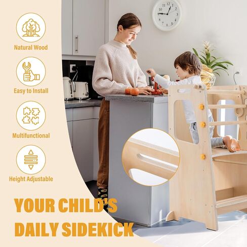 Toddler Standing Tower, Toddler Kitchen Stool Helper with Whiteboard, Adjustable Height Kids Learning Tower with Anti-Slip Protection, Kids Step Stool with Safety Feet for Kitchen Bathroom in Saudi Arabia