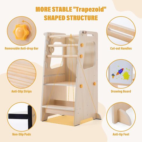 Toddler Standing Tower, Toddler Kitchen Stool Helper with Whiteboard, Adjustable Height Kids Learning Tower with Anti-Slip Protection, Kids Step Stool with Safety Feet for Kitchen Bathroom in Saudi Arabia