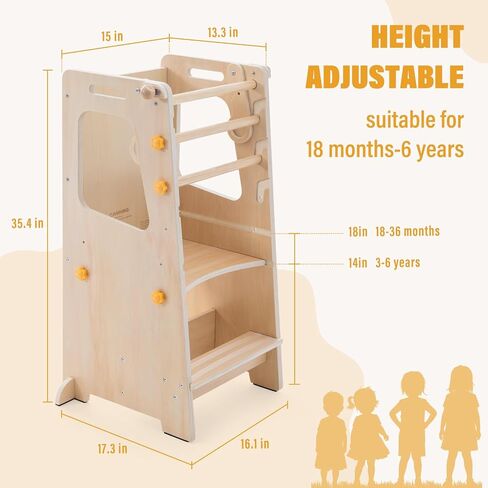Toddler Standing Tower, Toddler Kitchen Stool Helper with Whiteboard, Adjustable Height Kids Learning Tower with Anti-Slip Protection, Kids Step Stool with Safety Feet for Kitchen Bathroom in Saudi Arabia