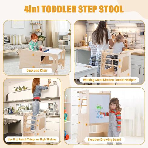 Toddler Standing Tower, Toddler Kitchen Stool Helper with Whiteboard, Adjustable Height Kids Learning Tower with Anti-Slip Protection, Kids Step Stool with Safety Feet for Kitchen Bathroom in Saudi Arabia