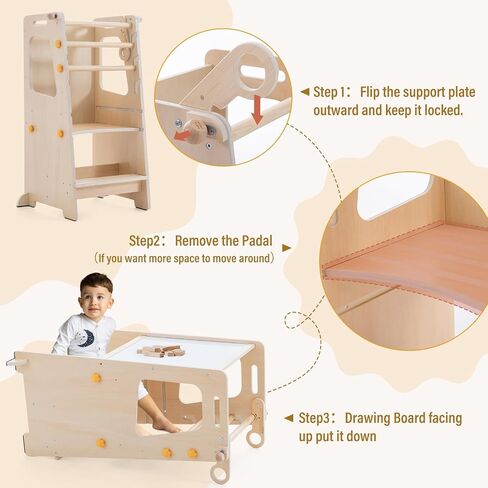 Toddler Standing Tower, Toddler Kitchen Stool Helper with Whiteboard, Adjustable Height Kids Learning Tower with Anti-Slip Protection, Kids Step Stool with Safety Feet for Kitchen Bathroom in Saudi Arabia