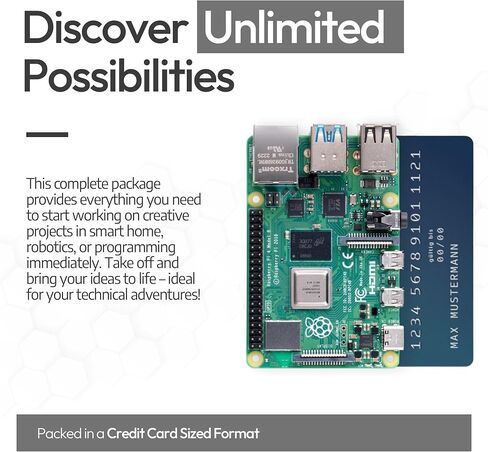 Raspberry PI 4 4GB Starter Kit | 64 جيجابايت microsd | Oficial USB-C إمدادات الطاقة | حالة من الأسلوب | 4K Micro HDMI Cable 1M | تقليل الحرارة in Kuwait