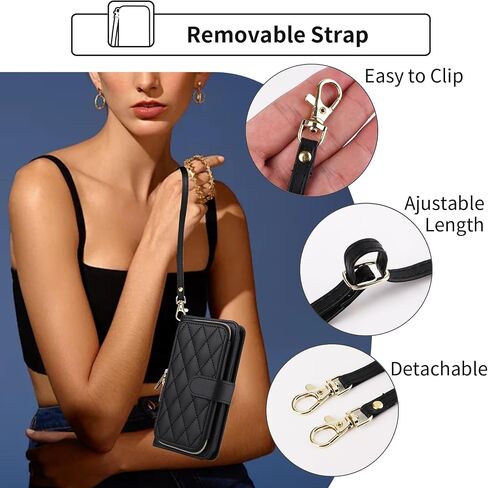Argyle Wallet Case for Moto G Play 2021 with Wrist Strap Shoulder Strap, 9+ Card Slots Zipper Purse, Luxury PU Leather Stand Phone Cover for Motorola GPlay2021 6.5 XT2093DL XT2093-7 Deep Purple in Saudi Arabia