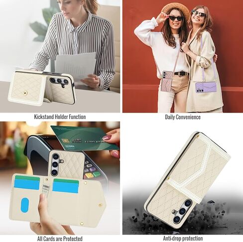 for Samsung Galaxy S24 FE (Not S24) Crossbody Wallet Case for Women, PU Leather Card Slot Phone Case with Cash Pocket Kickstand Purse Lanyard Case Cover for Samsung S24 FE.Pocket Black in Kuwait