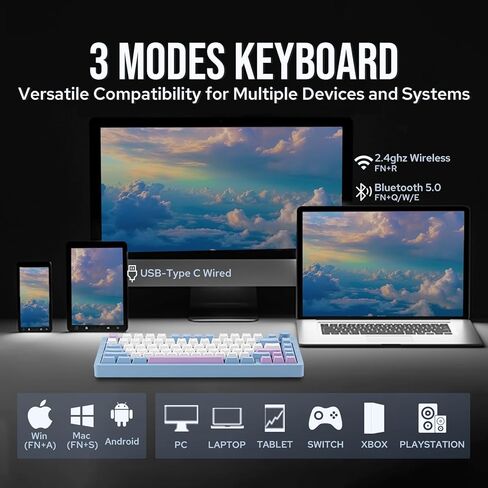 Blade75 Wireless Aluminum Mechanical Gaming Keyboard, Gasket Creamy Keyboard, BT5.0/2.4GHz/USB-C Hot Swappable Custom Keyboard with Knob, RGB Backlit, NKRO for Win/Mac/Games/Office (Black) in Kuwait