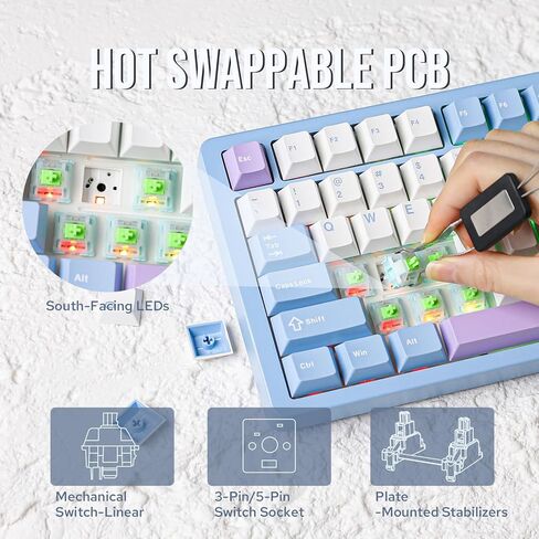 Blade75 Wireless Aluminum Mechanical Gaming Keyboard, Gasket Creamy Keyboard, BT5.0/2.4GHz/USB-C Hot Swappable Custom Keyboard with Knob, RGB Backlit, NKRO for Win/Mac/Games/Office (Black) in Kuwait