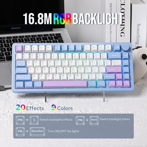 Blade75 Wireless Aluminum Mechanical Gaming Keyboard, Gasket Creamy Keyboard, BT5.0/2.4GHz/USB-C Hot Swappable Custom Keyboard with Knob, RGB Backlit, NKRO for Win/Mac/Games/Office (Black) in Kuwait