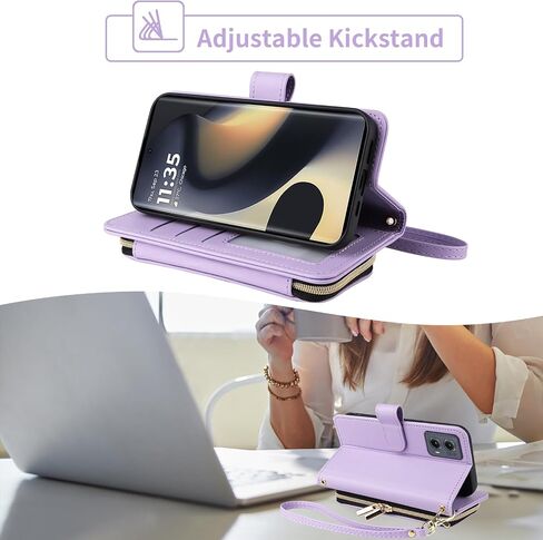 Furiet Argyle Wallet Case for Motorola G Play 5G 2024 with Wrist Strap Shoulder Strap 9+ Card Slot Zipper Purse Luxury PU Leather Stand Cell Phone Cover for Moto G Play 5G 2024 Women Girls Purple in Saudi Arabia