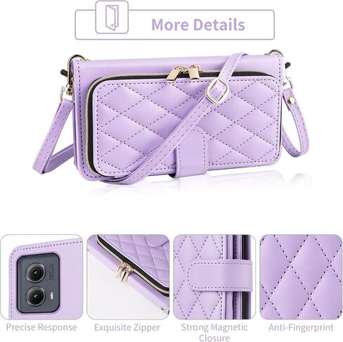 Furiet Argyle Wallet Case for Motorola G Play 5G 2024 with Wrist Strap Shoulder Strap 9+ Card Slot Zipper Purse Luxury PU Leather Stand Cell Phone Cover for Moto G Play 5G 2024 Women Girls Purple in Saudi Arabia