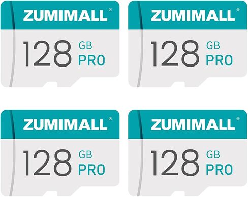 ZUMIMALL 128GB SD Card for Outdoor Security Cameras - 4-Pack, High-Speed, Local Storage, Compatible with ZUMIMALL Cameras for Reliable Video Recording and Playback in Saudi Arabia
