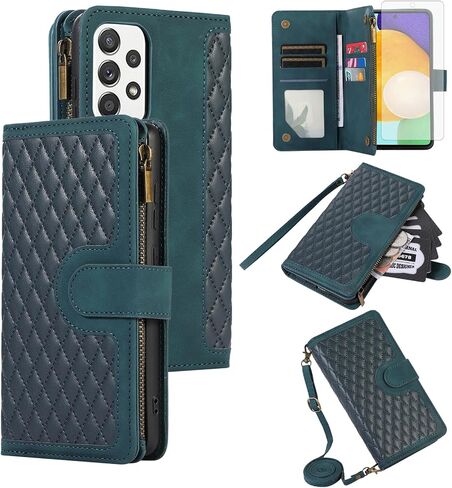 Asuwish Phone Case for Samsung Galaxy A52/A52S 5G Wallet Cover With Tempered Glass Screen Protector and Wrist Strap Flip Zipper Credit Card Holder Stand Cell A 52 S 4G G5 52A S52 52S Women Girls Black in Saudi Arabia