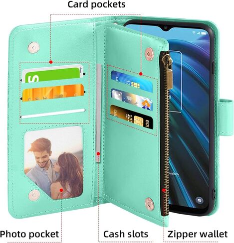 Asuwish Phone Case for TCL 30XE/30V/4X/20AX/20A/20R/Bremen 5G Wallet Cell Cover with Screen Protector Lanyard Wrist Strap Mandala Flower Zipper Card Holder TLC T601DL 30 XE XE5G V 20 AX R A 6.67 Red in Saudi Arabia