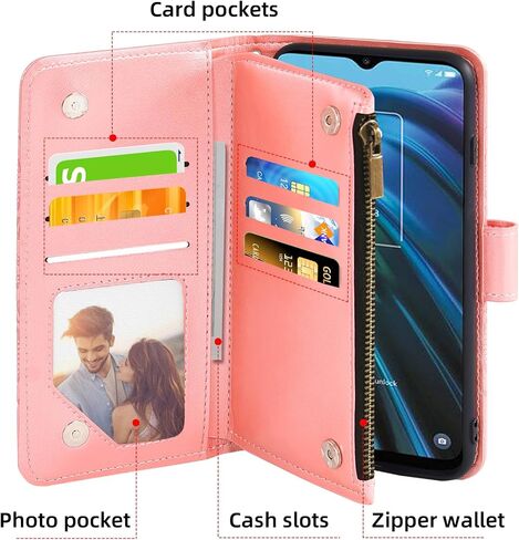 Asuwish Phone Case for TCL 30XE/30V/4X/20AX/20A/20R/Bremen 5G Wallet Cell Cover with Screen Protector Lanyard Wrist Strap Mandala Flower Zipper Card Holder TLC T601DL 30 XE XE5G V 20 AX R A 6.67 Red in Saudi Arabia