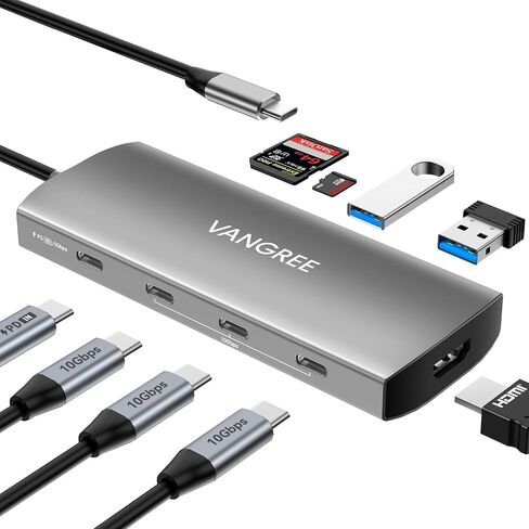 USB C Hub with 2 USB C 4K@60Hz Displayports, 2 USB-A & 1 USB-C 3.2 10Gbps Ports, 1Gbps Ethernet, 100W PD, SD/TF Slot, USB C Splitter Dual Monitor Adapter for MacBook Pro, USB-C Monitor, Windows/macOS in Saudi Arabia