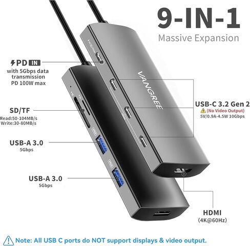 USB C Hub with 2 USB C 4K@60Hz Displayports, 2 USB-A & 1 USB-C 3.2 10Gbps Ports, 1Gbps Ethernet, 100W PD, SD/TF Slot, USB C Splitter Dual Monitor Adapter for MacBook Pro, USB-C Monitor, Windows/macOS in Saudi Arabia