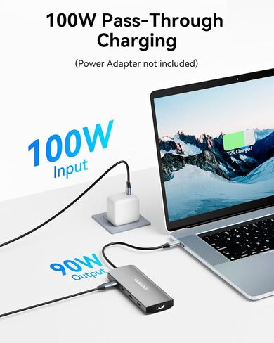 USB C Hub with 2 USB C 4K@60Hz Displayports, 2 USB-A & 1 USB-C 3.2 10Gbps Ports, 1Gbps Ethernet, 100W PD, SD/TF Slot, USB C Splitter Dual Monitor Adapter for MacBook Pro, USB-C Monitor, Windows/macOS in Saudi Arabia