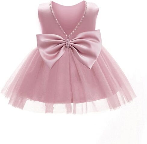 Baby Girls Formal Dress with Large Bowknot Tulle Backless Satin Party Birthday Baby Flower Girl Dresses in Saudi Arabia