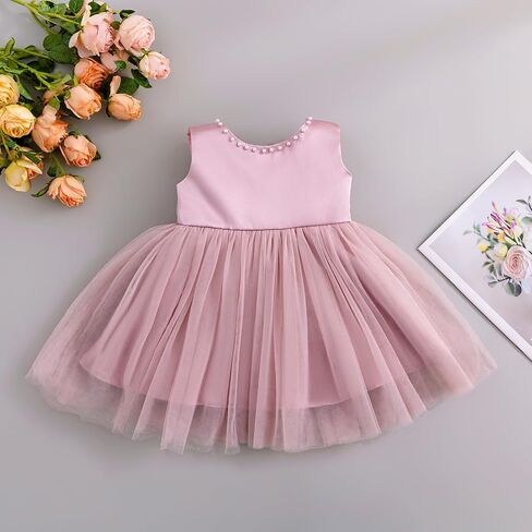 Baby Girls Formal Dress with Large Bowknot Tulle Backless Satin Party Birthday Baby Flower Girl Dresses in Saudi Arabia
