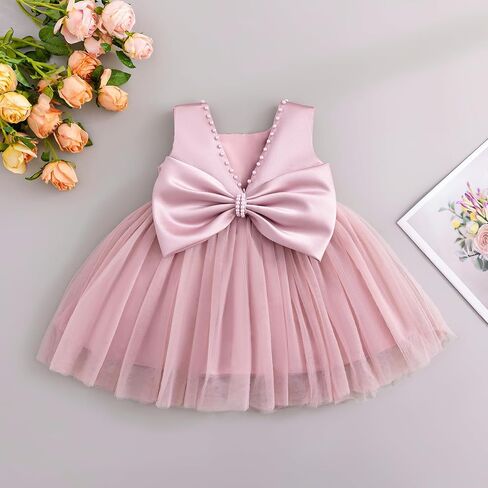 Baby Girls Formal Dress with Large Bowknot Tulle Backless Satin Party Birthday Baby Flower Girl Dresses in Saudi Arabia