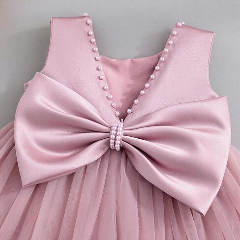 Baby Girls Formal Dress with Large Bowknot Tulle Backless Satin Party Birthday Baby Flower Girl Dresses in Saudi Arabia