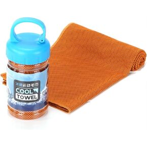 Cooling Towel, Microfiber Quick Cooling for Yoga Sport Running Gym Camping Fitness with Handle Bottle（Orange） in Kuwait