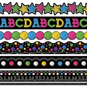 82Ft Black Brights Classroom Bulletin Board Border 72Pcs Colorful Chalkboard Border Trim Stickers for School Office Decor