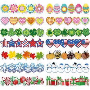 Whaline 160.7Ft Holiday Bulletin Board Borders Spring Easter St. Patrick's Day Valentine 4th of July Fall Winter Christmas Adhesive Border Trim for School Classroom Office Party Decoration