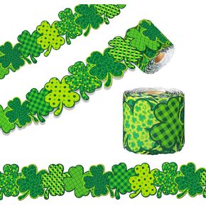 68.9 قدم شامروك لوحة إعلانات زخارف الحدود لحفلة عيد القديس باتريك، الجاموس الأخضر منقوشة الحدود لفة تقليم للمدرسة، الفصول الدراسية، مكتب جدار السبورة ديكور in Kuwait
