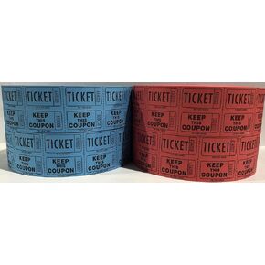 The Ticket Gurus-Raffle Tickets - (4 Rolls of 2000 Double Tickets) 8,000 Total 50/50 Raffle Tickets (2 Red & 2 Blue Rolls)