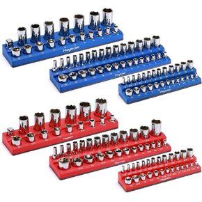 Mayouko 3 قطع منظم مقبس مغناطيسي SAE، 1/4 بوصة، 3/8 بوصة، 1/2 بوصة، طقم حامل مقبس مغناطيسي، SAE أحمر، يحمل 68 مقبسًا in Kuwait