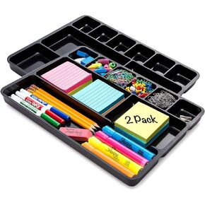 Desk Drawer Organizer Tray with 9 Storage Compartments - For Home and Office - Drawer Organizers Office, Perfect Organizing Pens, Pencils, Paper Clips, Sticky Notes and all your Supplies - 2 Pack