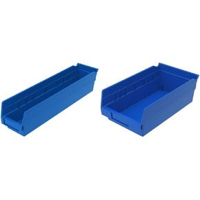 Akro-Mils Plastic Storage Bins Bundle - 30128 (18"x4"x4") and 30130 (12"x6"x4") Sets