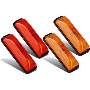 Partsam 4pcs Thin Line Amber/Red 4LED Side Marker Clearance Light for Trailer Truck RV Camper, Sealed Waterprof, DC12V