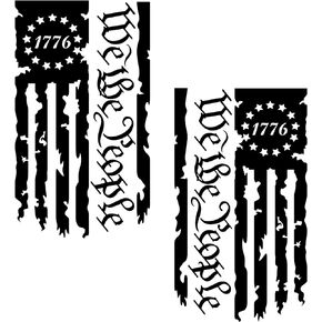We The People Betsy Ross Flag 1776 Distressed American USA US Flag Truck Tailgate Vinyl Decal - 2 Pack - Stickers Preamble of The US Constitution fits Most Pickup Trucks (10" x 18", Matte Black)