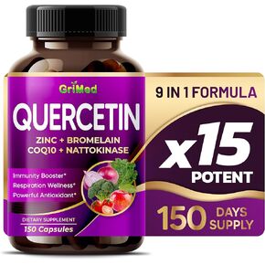 Quercetin 19,800mg - X15 Power with Zinc, Bromelain, CoQ10 + Nattokinase -Immunity Booster, Powerful Antioxidant - Made in USA (150 Count (Pack of 1))