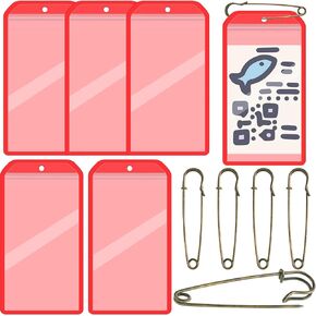 Geyee 6 Pack Fishing Hunting License Holder Waterproof Fluorescent Orange ID Holder with 6 Bronze Safety Pins Heavy Duty for License Permit Protection Hunting Deer Season Supplies (Horizontal)