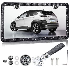 2 Pack Bling License Plate Frames for Women, Diamond License Plate Frame Rhinestone License Plate Frame Sparkly License Plate Frame Bling Glitter Bedazzled Licence Plate Frame Holder Cover