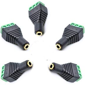 5-Pack 1/8" 3.5mm 3 Pole TRS Stereo AV Male to 3-Screw Terminal Stereo Female Headphone AUX Balun Connector Converter Adapter (M/FM)
