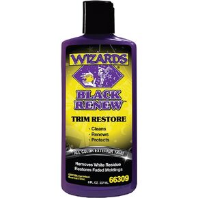 Wizards Black Renew Trim Restorer Treatment - Removes White Residue and Restores Faded Moldings -Car Interior Detailing Kit For All Smooth and Textured Trim, Plastic and Rubber Surfaces - 8 oz