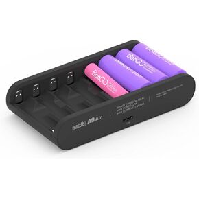 ISDT A8 AIR شاحن بطاريات ذكي 8 فتحات AA وAAA 10500 12500 بطارية NiMH NiCd Li-lon LiFePO4 وظيفة حماية التفريغ بطاريات قابلة لإعادة الشحن مع اتصال تطبيق بلوتوث (أسود)
