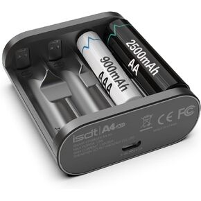 ISDT A4 AIR Smart Battery Charger AA & AAA 10500 12500 Battery of NiMH NiCd Li-lon LiFePO4 Rechargeable Batteries with Bluetooth APP Connection (Black)