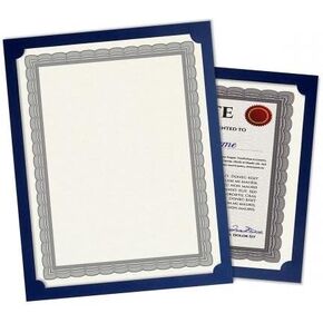 Plain Blue Certificate Holder - Set of 10, 9-1/2" x 12" Folded with Diecut Corners on 80 lb. Linen Cover Stock