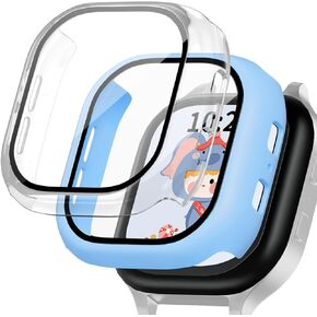 JZK 2 Pack Compatible for Gabb Watch Screen Protector Case for Kids,Tempered Glass Overall Protective Case Cover Scratch Resistant Bumper Shell Compatible for Gabb Watch Accessories,Blue+Clear