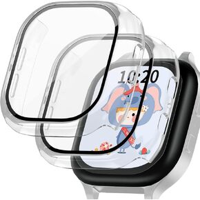 JZK 2 Pack Compatible for Gabb Watch Screen Protector Case for Kids,Tempered Glass Overall Protective Case Cover Scratch Resistant Bumper Shell Compatible for Gabb Watch Accessories,Blue+Clear